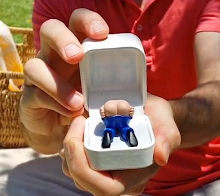 Prank engagement ring with box