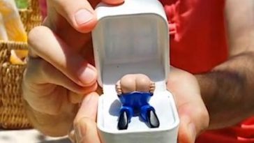 Prank engagement ring with box