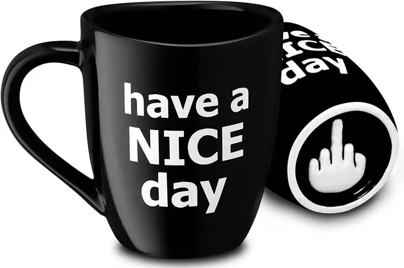 Have a nice day flip off mug bottom