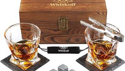 Whiskey stones and glass set